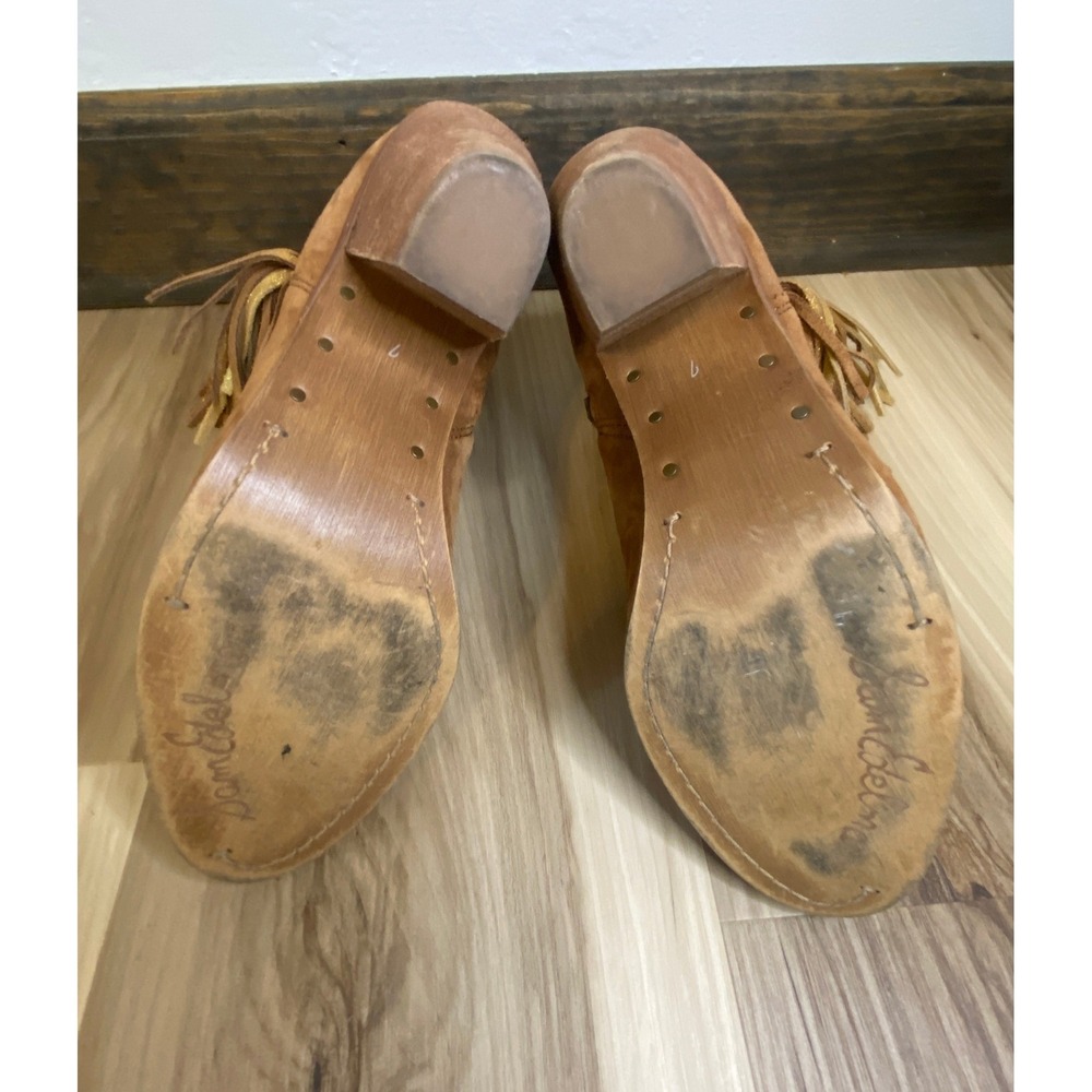 Sam Edelman Louie Tan Suede Fringe Ankle Boots Western Booties 7 Country Cowgirl - Picture 6 of 8
